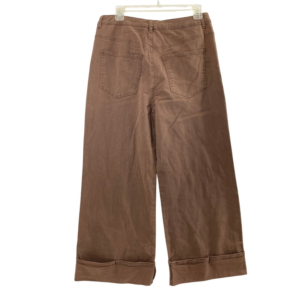 Entro Pants Women Large Chocolate Brown Wide Leg Cropped Cuffed Dark Academia - Picture 2 of 11